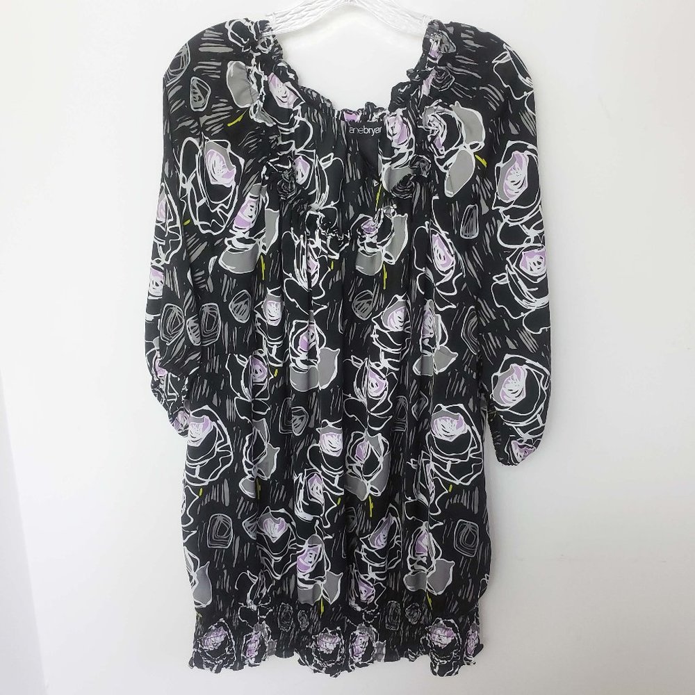 Lane Bryant Women's Black Silver Pink Floral Short Sleeve Shirt Top Blouse